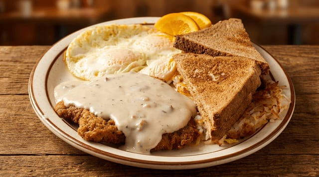 Chicken Fried Steak Breakfast Plate.